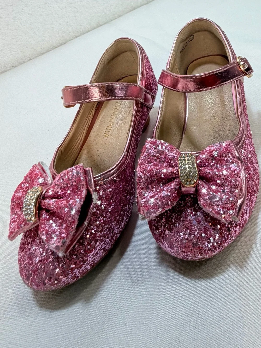 Girls Sparkle Pink Mary Jane Dress Shoes with Bow Accent